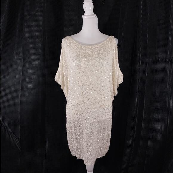 AIDAN MATTOX! SILK! CREAM SEQUIN & BEADED MERMAID INSPO GOWN, DRESS! SZ 4 - Picture 2 of 13